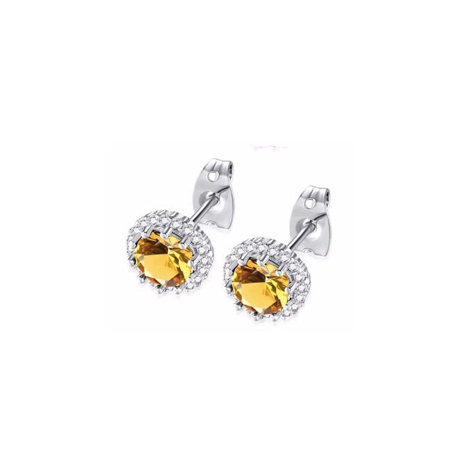 10k White Gold Plated 1/2 Ct Created Halo Round Citrine Stud Earrings Image 1