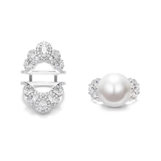 A two wearing Beimu Pearl Ring Heavy Industry Luxury Index Finger Ring Exaggerated Living Ring for Women Image 2