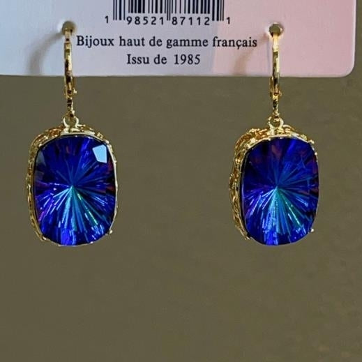 Advanced French retro texture blue glass zircon earrings, niche fashion geometric square earrings Image 1