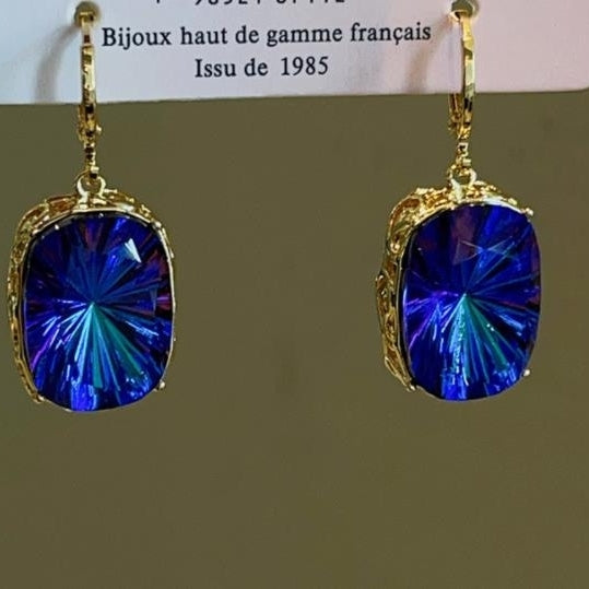 Advanced French retro texture blue glass zircon earrings, niche fashion geometric square earrings Image 2