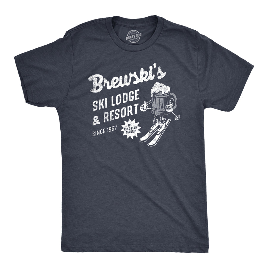 Mens Brewskis Ski Lodge And Resort T Shirt Funny Drinking Skiing Partying Tee For Guys Image 1