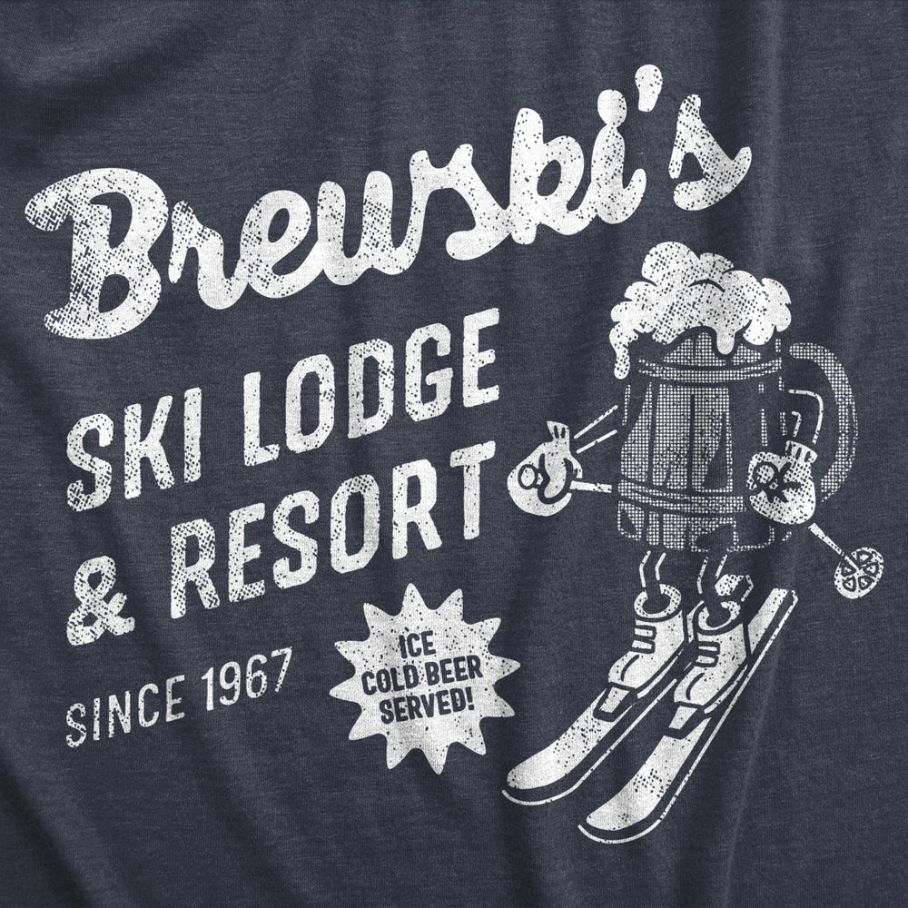 Mens Brewskis Ski Lodge And Resort T Shirt Funny Drinking Skiing Partying Tee For Guys Image 2