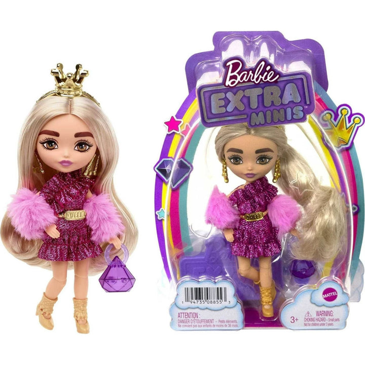Barbie Extra Minis Doll with Blonde Hair in Shimmery Dress and Furry Shrug with Accessories Image 1