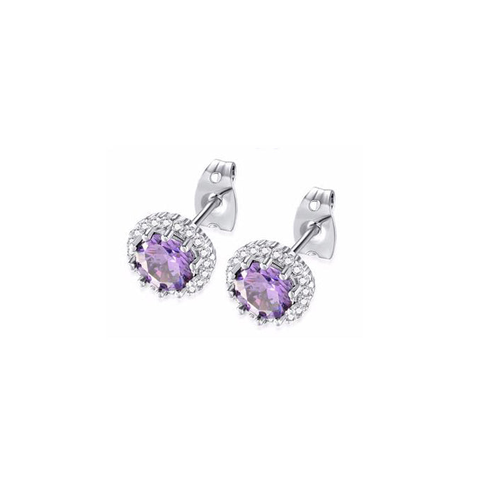 10k White Gold Plated 1/2 Ct Created Halo Round Amethyst Stud Earrings Image 1