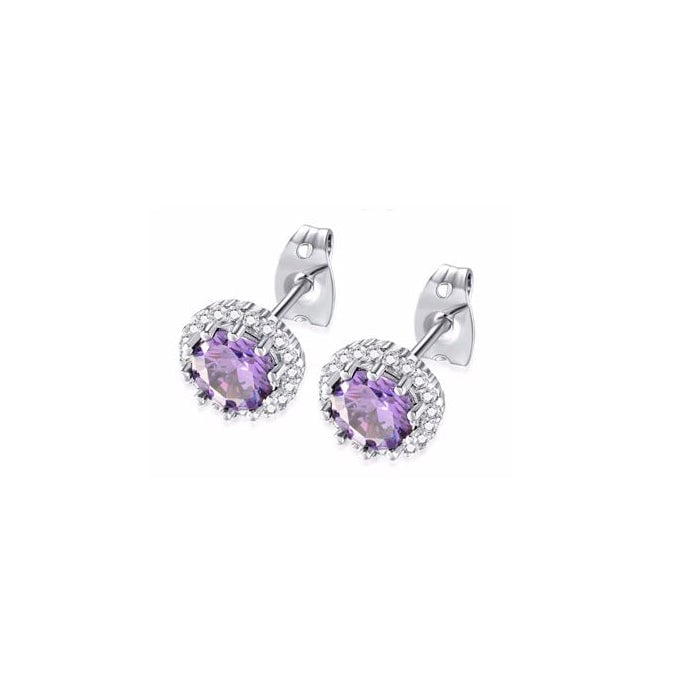 14k White Gold Plated 1-2 Ct Created Halo Round Amethyst Stud Earrings Image 1