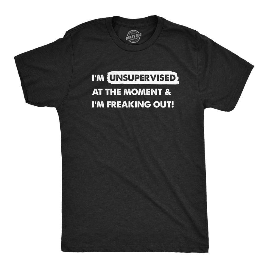 Mens Im Unsupervised At The Moment And Im Freaking Out T Shirt Funny Adulting Joke Tee For Guys Image 1