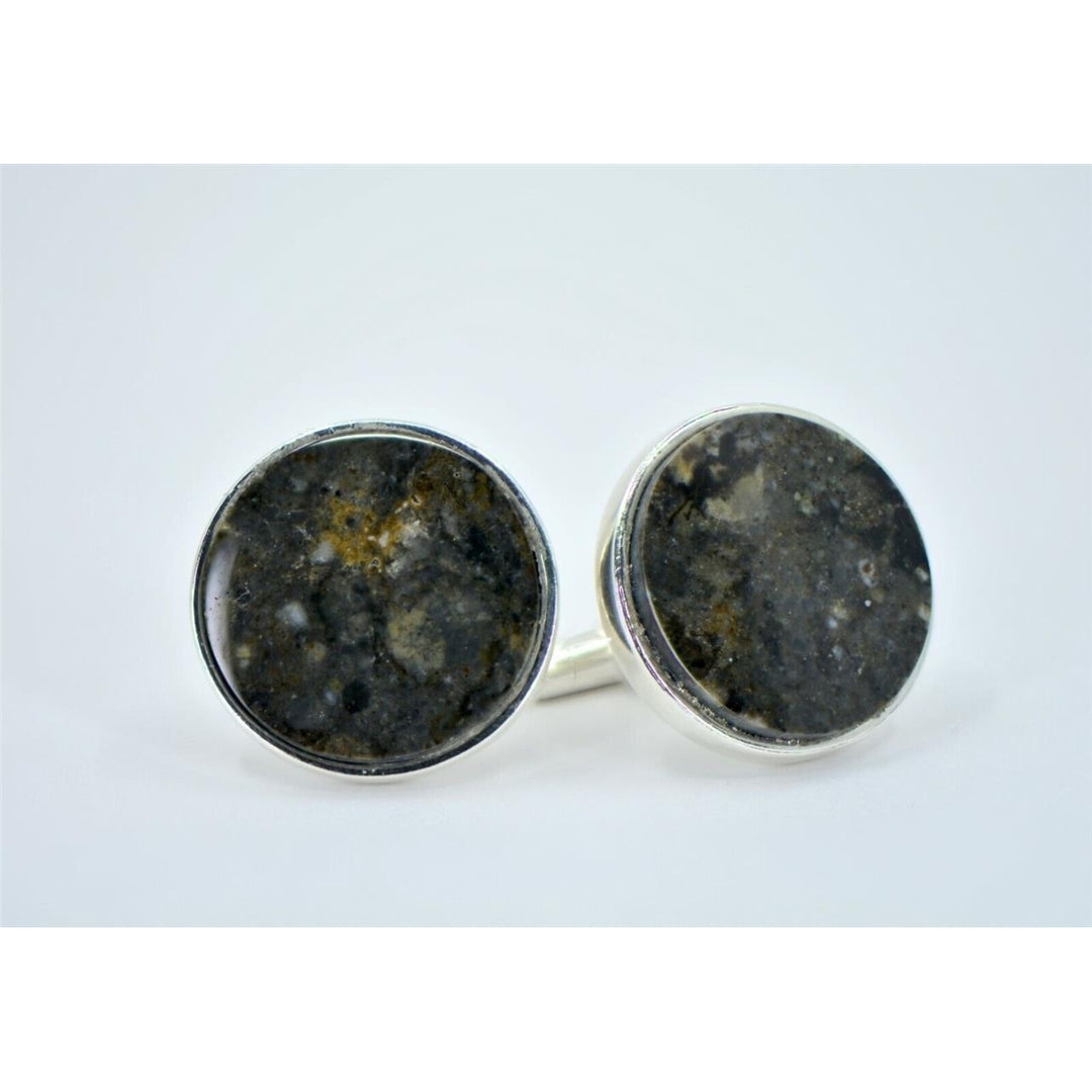 Lunar Meteorite Cufflinks - Sterling Silver - TOP METEORITE Jewelry Image 1