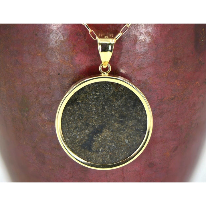 Mars Meteorite Pendant - Genuine Martian Meteorite Jewelry - 14Kt Gold - TOP Image 1