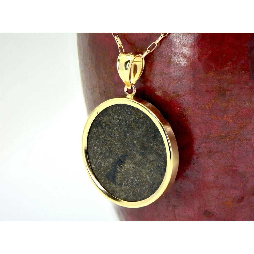 Mars Meteorite Pendant - Genuine Martian Meteorite Jewelry - 14Kt Gold - TOP Image 2