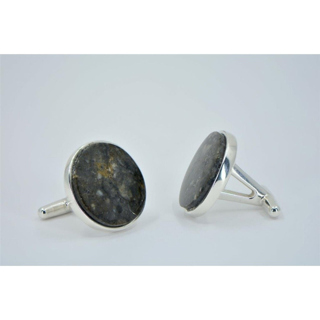 Lunar Meteorite Cufflinks - Sterling Silver - TOP METEORITE Jewelry Image 3