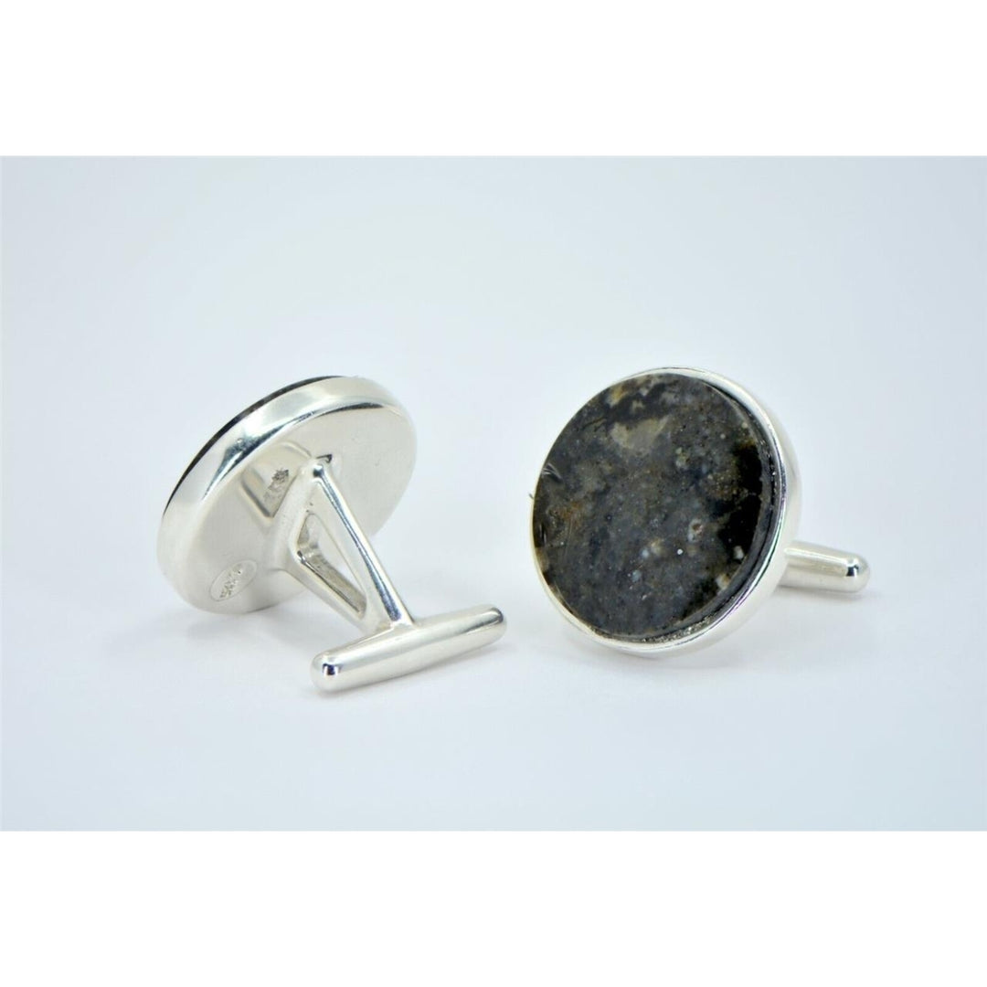 Lunar Meteorite Cufflinks - Sterling Silver - TOP METEORITE Jewelry Image 4