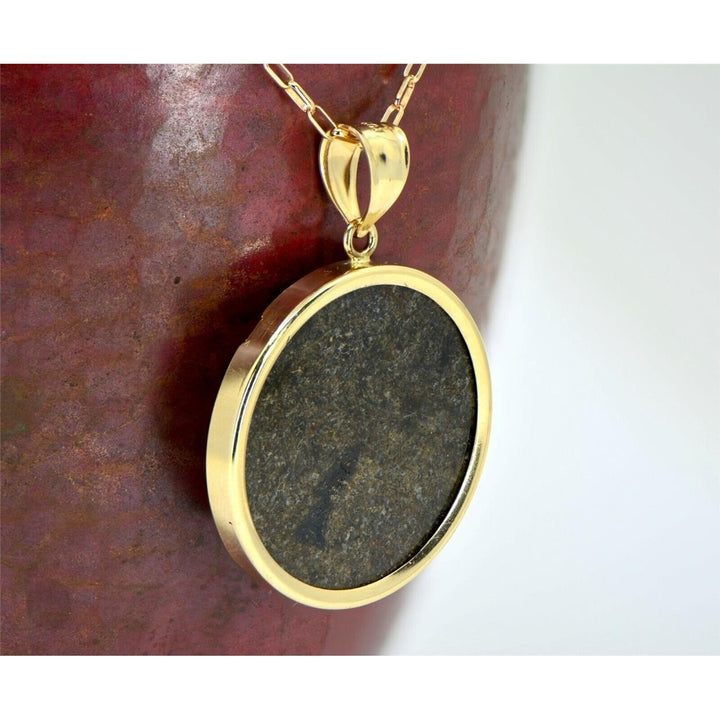 Mars Meteorite Pendant - Genuine Martian Meteorite Jewelry - 14Kt Gold - TOP Image 4