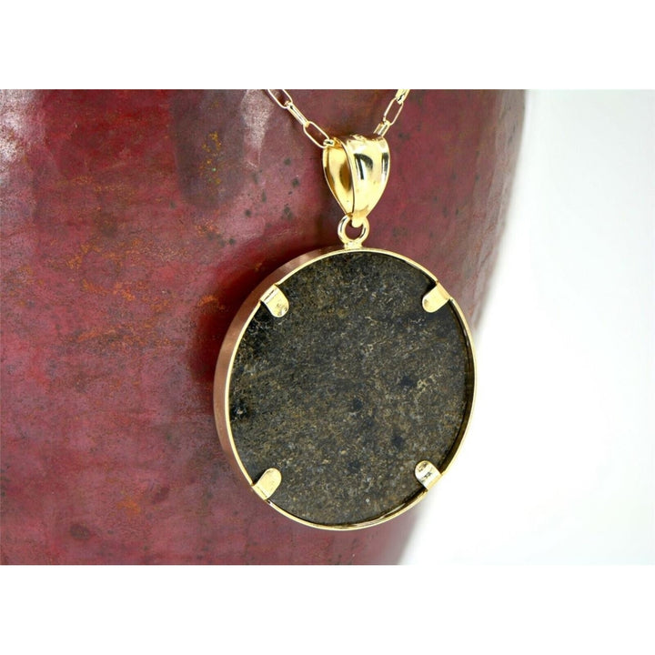 Mars Meteorite Pendant - Genuine Martian Meteorite Jewelry - 14Kt Gold - TOP Image 4