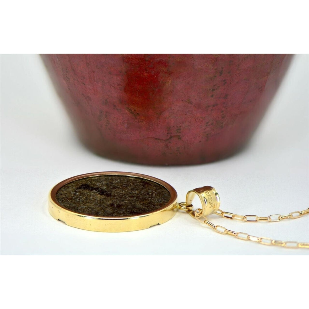 Mars Meteorite Pendant - Genuine Martian Meteorite Jewelry - 14Kt Gold - TOP Image 6