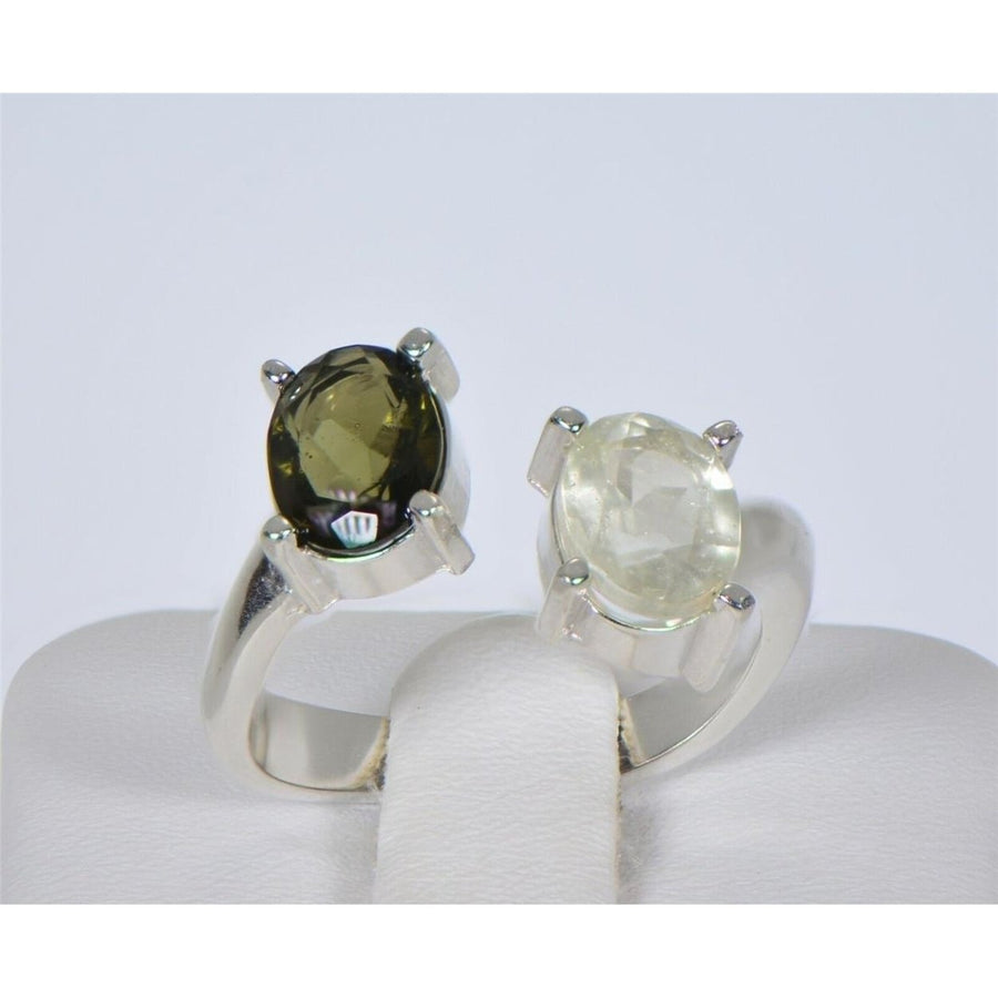 MOLDAVITE and LIBYAN DESERT GLASS beautiful faceted ring - SIZE 7 - TOP Image 1