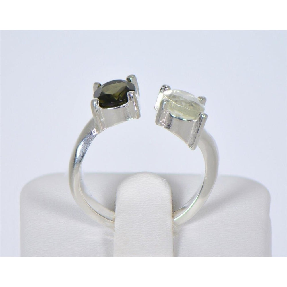 MOLDAVITE and LIBYAN DESERT GLASS beautiful faceted ring - SIZE 7 - TOP Image 2