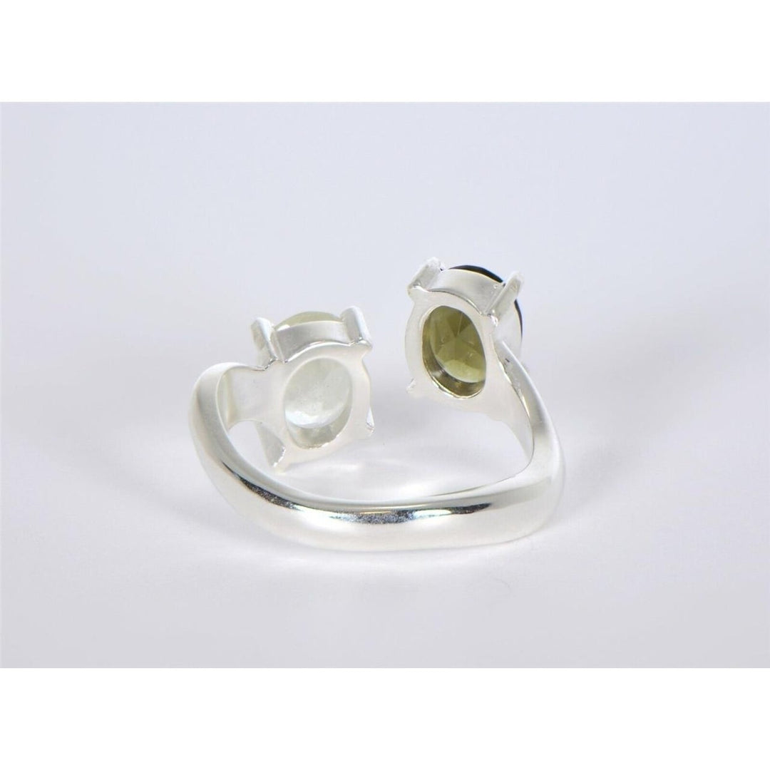 MOLDAVITE and LIBYAN DESERT GLASS beautiful faceted ring - SIZE 7 - TOP Image 4