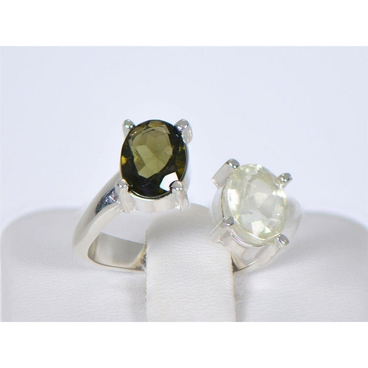 MOLDAVITE and LIBYAN DESERT GLASS beautiful faceted ring - SIZE 7 - TOP Image 6