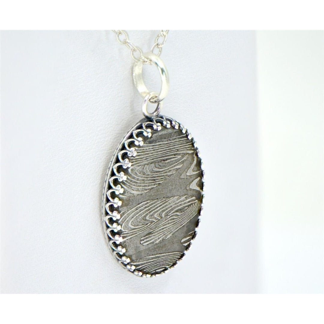 Meteorite Pendant I Beautiful Damascus Steel Pendant - TOP METEORITE Jewelry Image 3