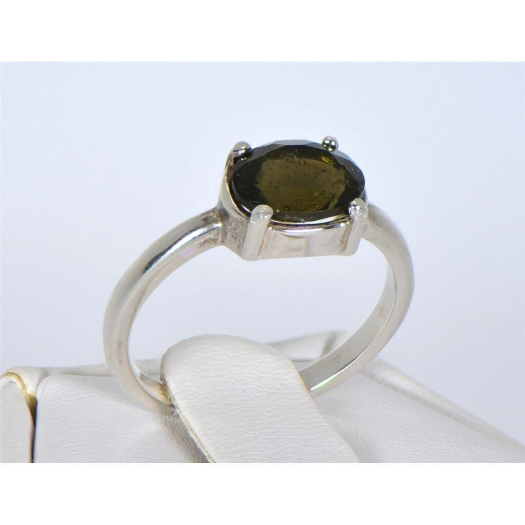 MOLDAVITE Glass Beautiful Faceted Ring - Size 5.25 - TOP METEORITE Jewelry Image 1