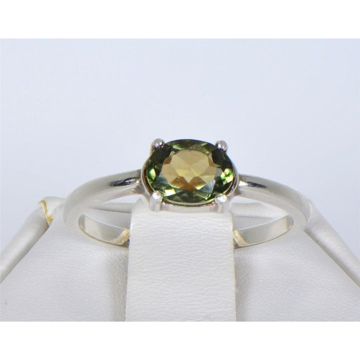 MOLDAVITE Glass Beautiful Faceted Ring - Size 6.75 - TOP METEORITE Jewelry Image 1