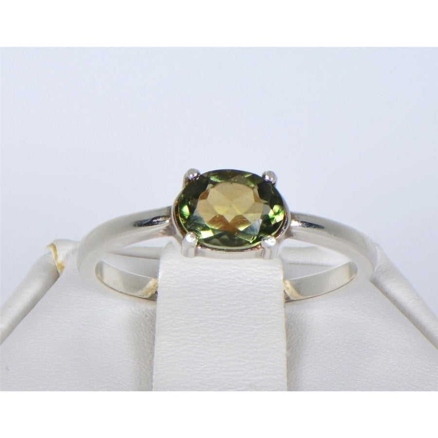 MOLDAVITE Glass Beautiful Faceted Ring - Size 6.75 - TOP METEORITE Jewelry Image 1