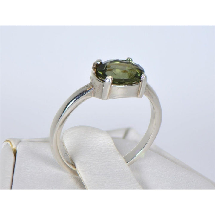 MOLDAVITE Glass Beautiful Faceted Ring - Size 5.5 - TOP METEORITE Jewelry Image 1