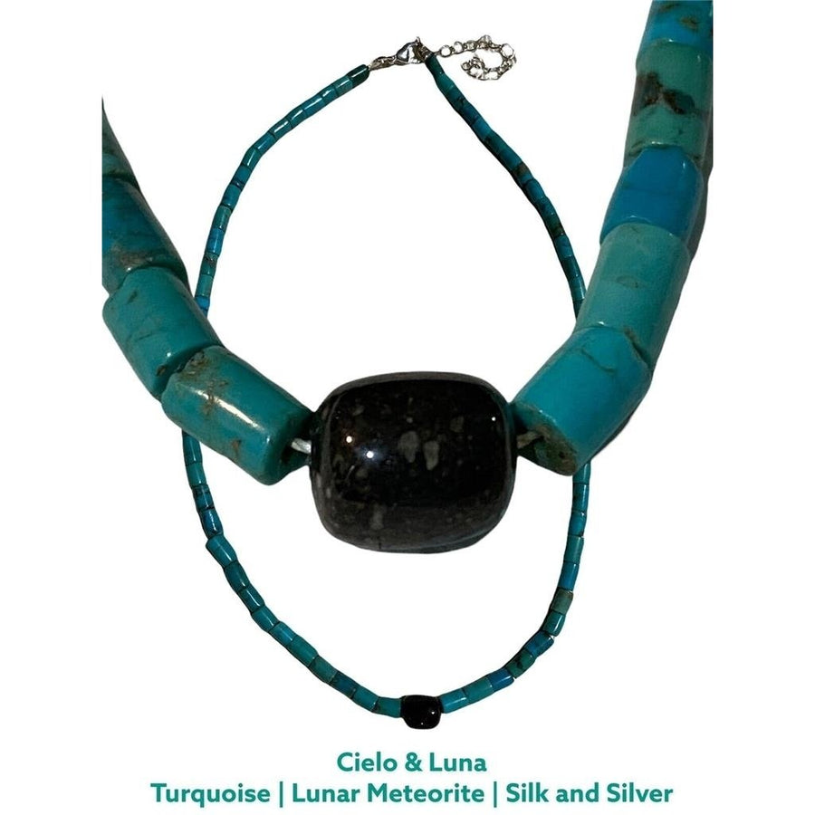 Cielo and Luna - Turquoise with Lunar Meteorite Necklace - TOP METEORITE Image 1