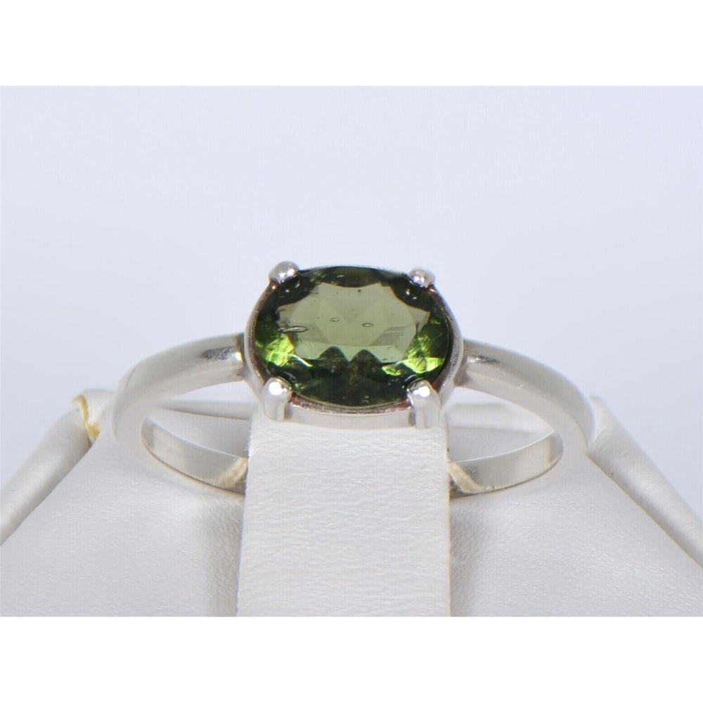 MOLDAVITE Glass Beautiful Faceted Ring - Size 7 - TOP METEORITE Jewelry Image 2