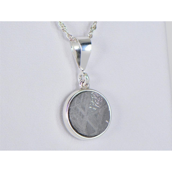 Damascus and Meteorite Pendant - Sterling Silver - TOP METEORITE Jewelry Image 2