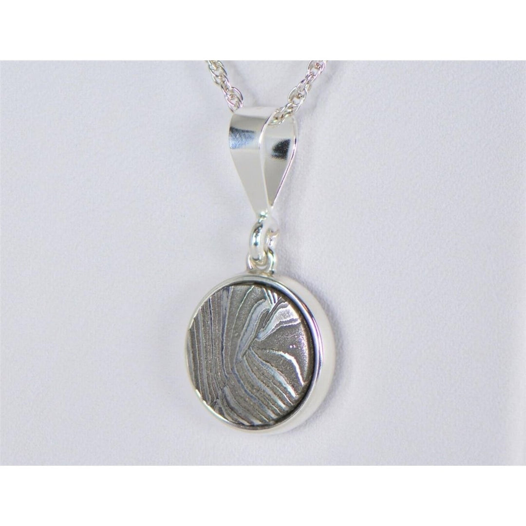 Damascus and Meteorite Pendant - Sterling Silver - TOP METEORITE Jewelry Image 4