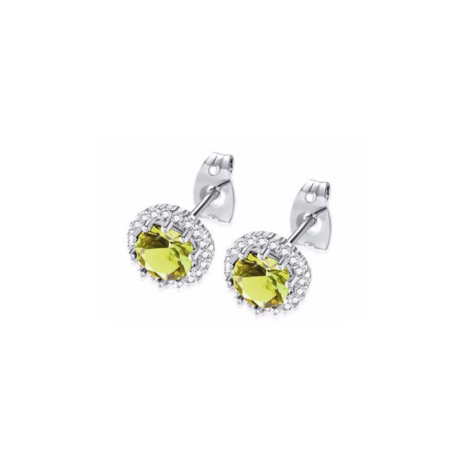 14k White Gold Plated 1-2 Ct Created Halo Round Yellow Sapphire Stud Earrings Image 1