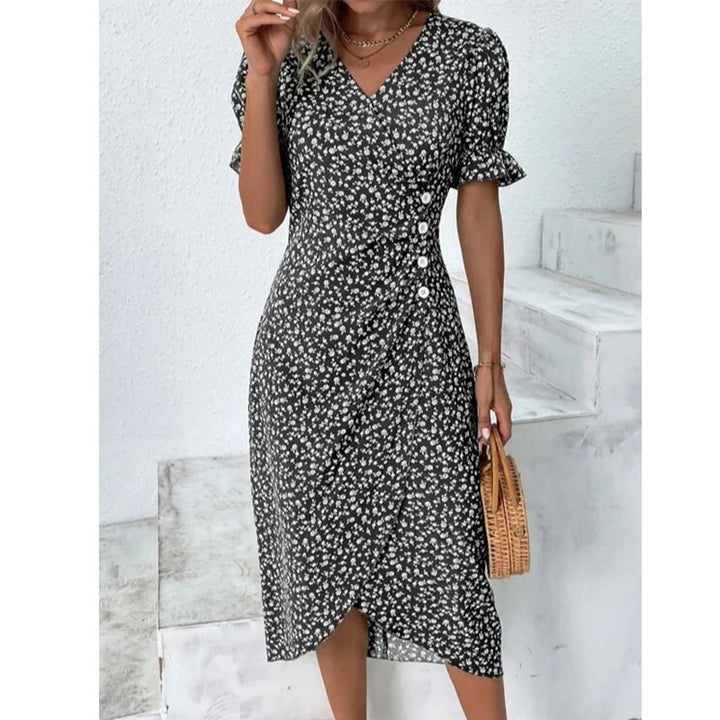 Ditsy Floral Ditsy Flounce Sleeve Wrap Hem Dress Image 3