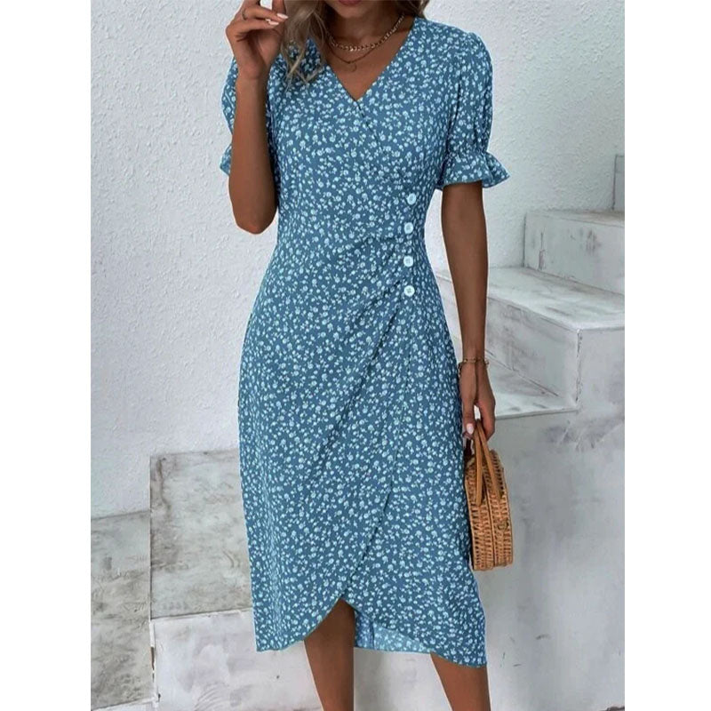 Ditsy Floral Ditsy Flounce Sleeve Wrap Hem Dress Image 4