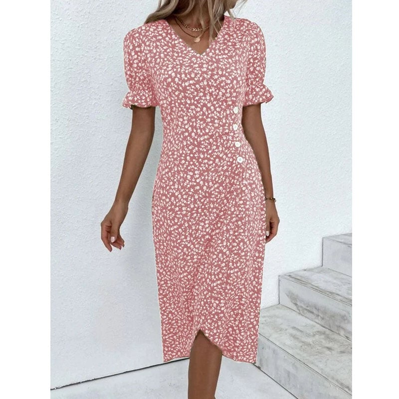 Ditsy Floral Ditsy Flounce Sleeve Wrap Hem Dress Image 1