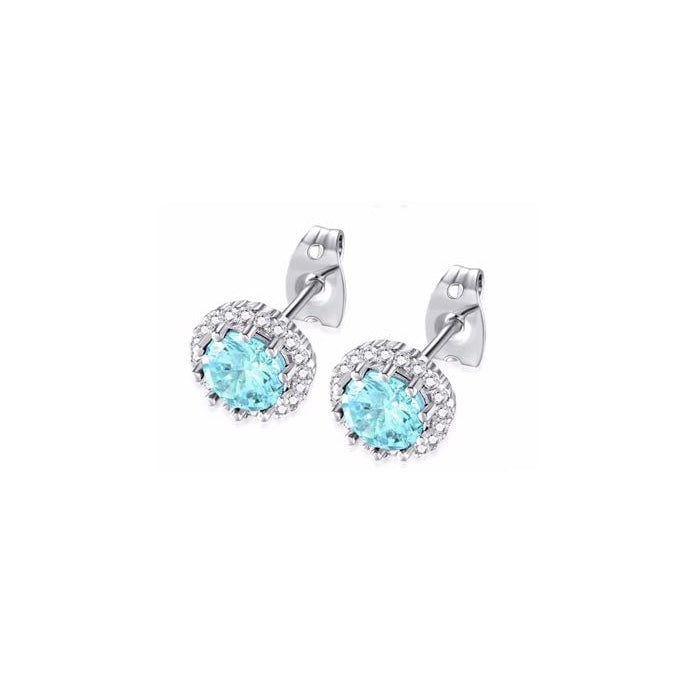 14k White Gold Plated 1-2 Ct Created Halo Round Aquamarine Stud Earrings Image 1