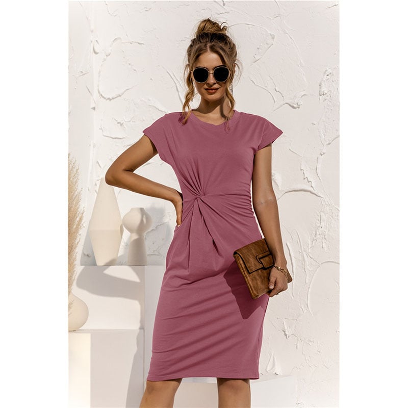 Crew Neck Twist Solid Fitted Dress Image 1
