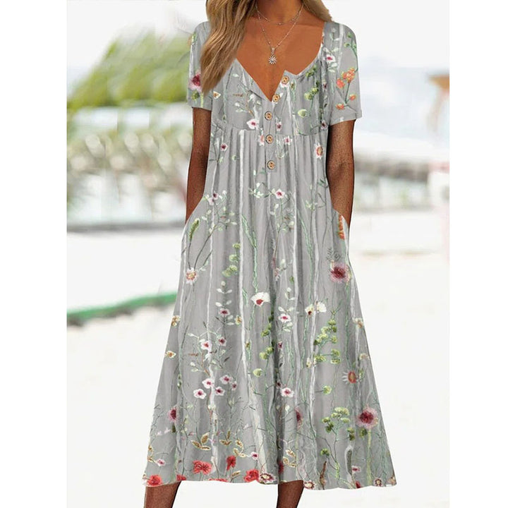 Womens A Line Dress Mixi Dress Light Blue Half Sleeve Floral Ruched Print Spring Summer v Neck Casual Modern Image 3