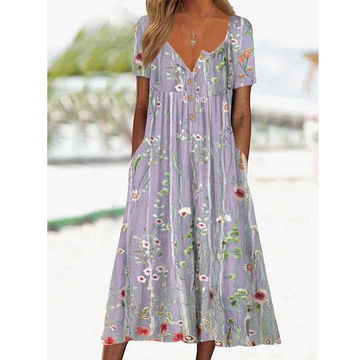 Womens A Line Dress Mixi Dress Light Blue Half Sleeve Floral Ruched Print Spring Summer v Neck Casual Modern Image 4