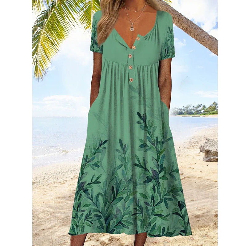 Henley Leaves Casual Midi Dress Image 1