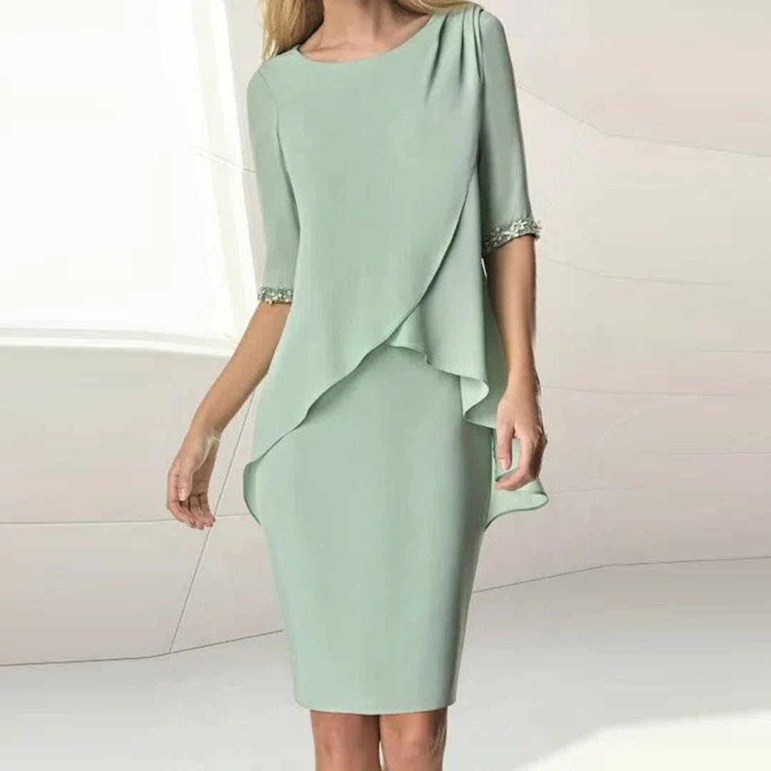 Crew Neck Elegant Plain Formal Midi Prom Dress Image 1