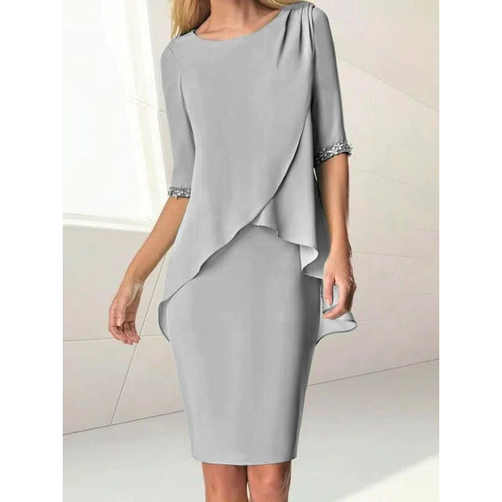 Crew Neck Elegant Plain Formal Midi Prom Dress Image 2