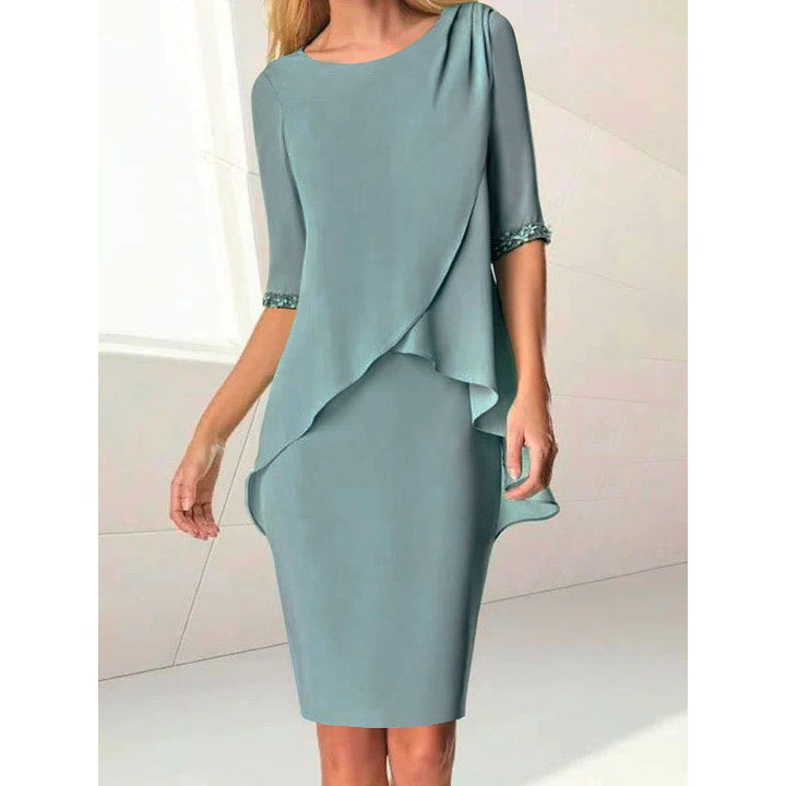 Crew Neck Elegant Plain Formal Midi Prom Dress Image 3