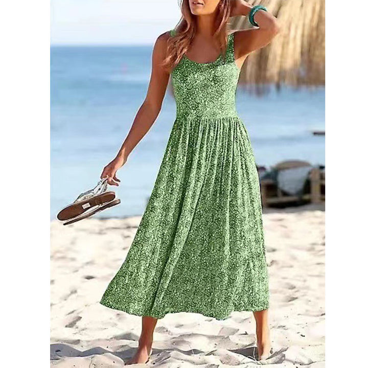 Ditsy Floral Print Elegant Vacation Beach Sleeveless Midi Dress Image 2