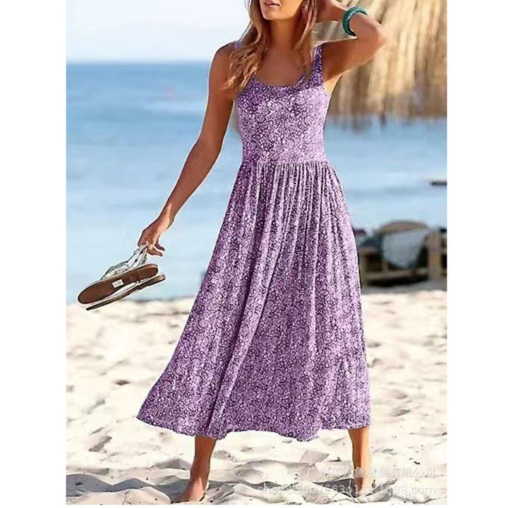 Ditsy Floral Print Elegant Vacation Beach Sleeveless Midi Dress Image 4