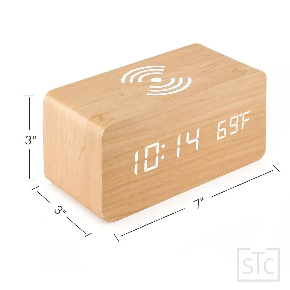 Wooden Led Clock Wireless Charging Bedside Clock with Time and Temperature Display 3 Brightness Levels for your Bedroom Image 4