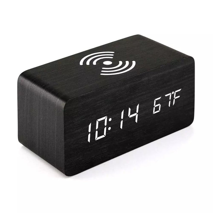 Wooden Led Clock Wireless Charging Bedside Clock with Time and Temperature Display 3 Brightness Levels for your Bedroom Image 7