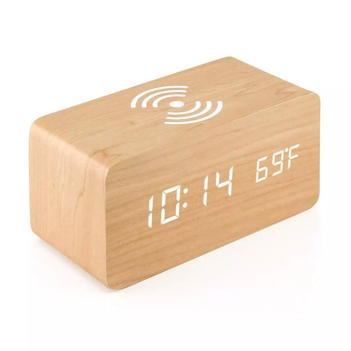 Wooden Led Clock Wireless Charging Bedside Clock with Time and Temperature Display 3 Brightness Levels for your Bedroom Image 8