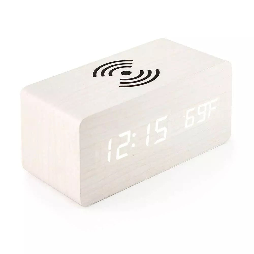 Wooden Led Clock Wireless Charging Bedside Clock with Time and Temperature Display 3 Brightness Levels for your Bedroom Image 9