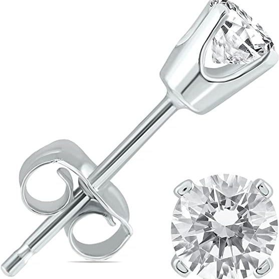 14k White Gold 1-4 Carat Round 4 Prong Solitaire Created Diamond Stud Earrings 4mm Image 1